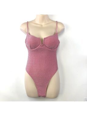 South Beach pink silver sparkle hi-cut one piece sexy Bathing Swim suit Size 8